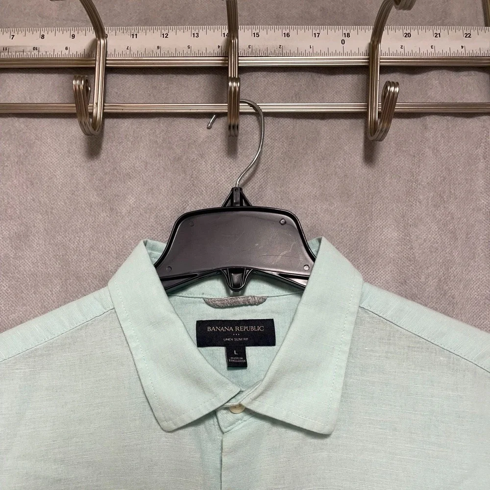 Banana Republic Shirt Men L Green Linen Cotton Button Up Slim Casual Academia
